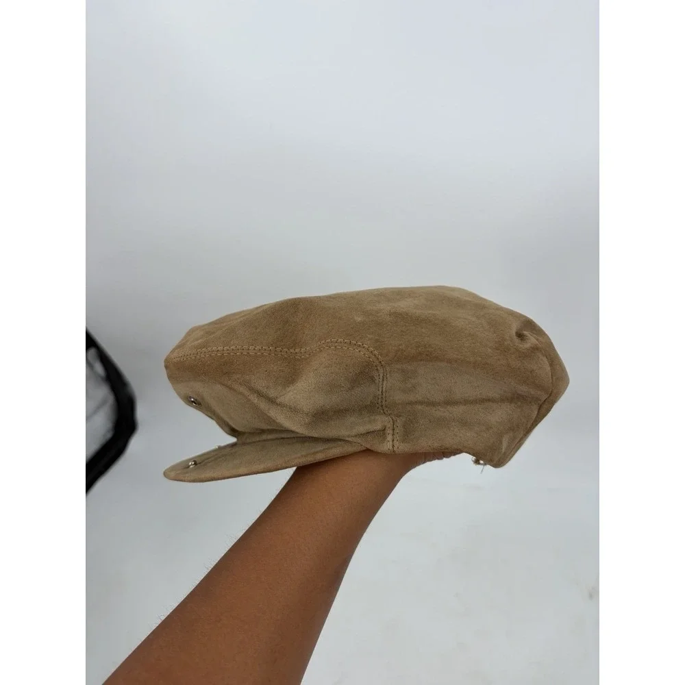 Vintage L.L. Bean Leather Newsboy Hat Cap Union Made USA Cabbie sz Large Tan